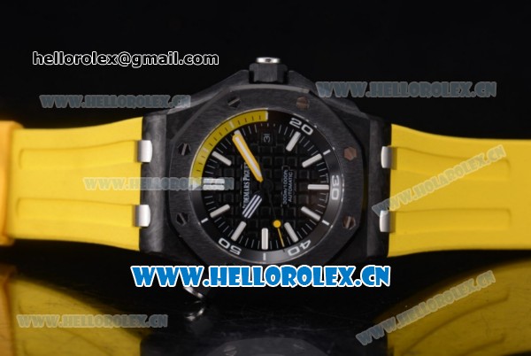 Audemars Piguet Royal Oak Offshore Diver Clone AP Calibre 3120 Automatic PVD Case with Black Dial Stick Markers and Yellow Rubber Strap (EF) - Click Image to Close